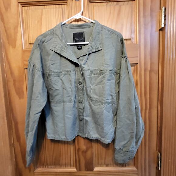 Sanctuary Crop Button Up Military Utility Jacket Army Green Womens size Small - Picture 1 of 3